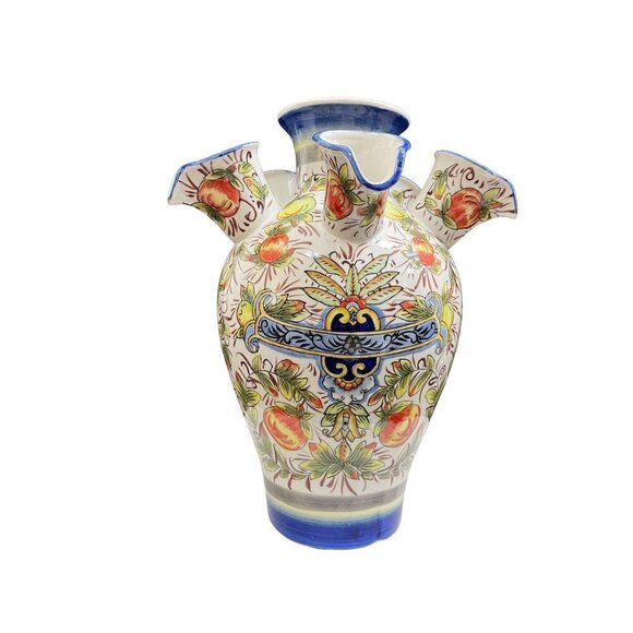 Vintage 6-neck round hand-painted ceramic vase - Picture 2 of 10